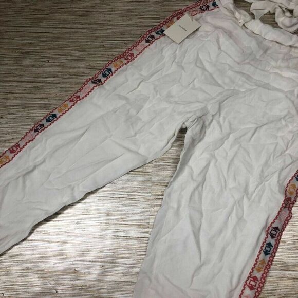 Q-181 Tularosa Straight Leg Pants Ivory Geometric Embroidery Belted Lined XXS Ne - Picture 2 of 4
